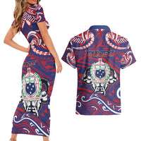 Personalised Samoa Gym Couples Matching Short Sleeve Bodycon Dress and Hawaiian Shirt Muscle Samoan Tribal Waves DT05 - Polynesian Pride