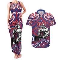 Personalised Samoa Gym Couples Matching Tank Maxi Dress and Hawaiian Shirt Muscle Samoan Tribal Waves DT05 Navy - Polynesian Pride