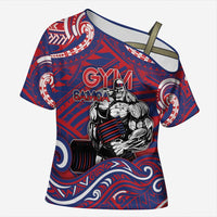 Personalised Samoa Gym Cross Shoulder Shirt Muscle Samoan Tribal Waves DT05 Female Navy - Polynesian Pride