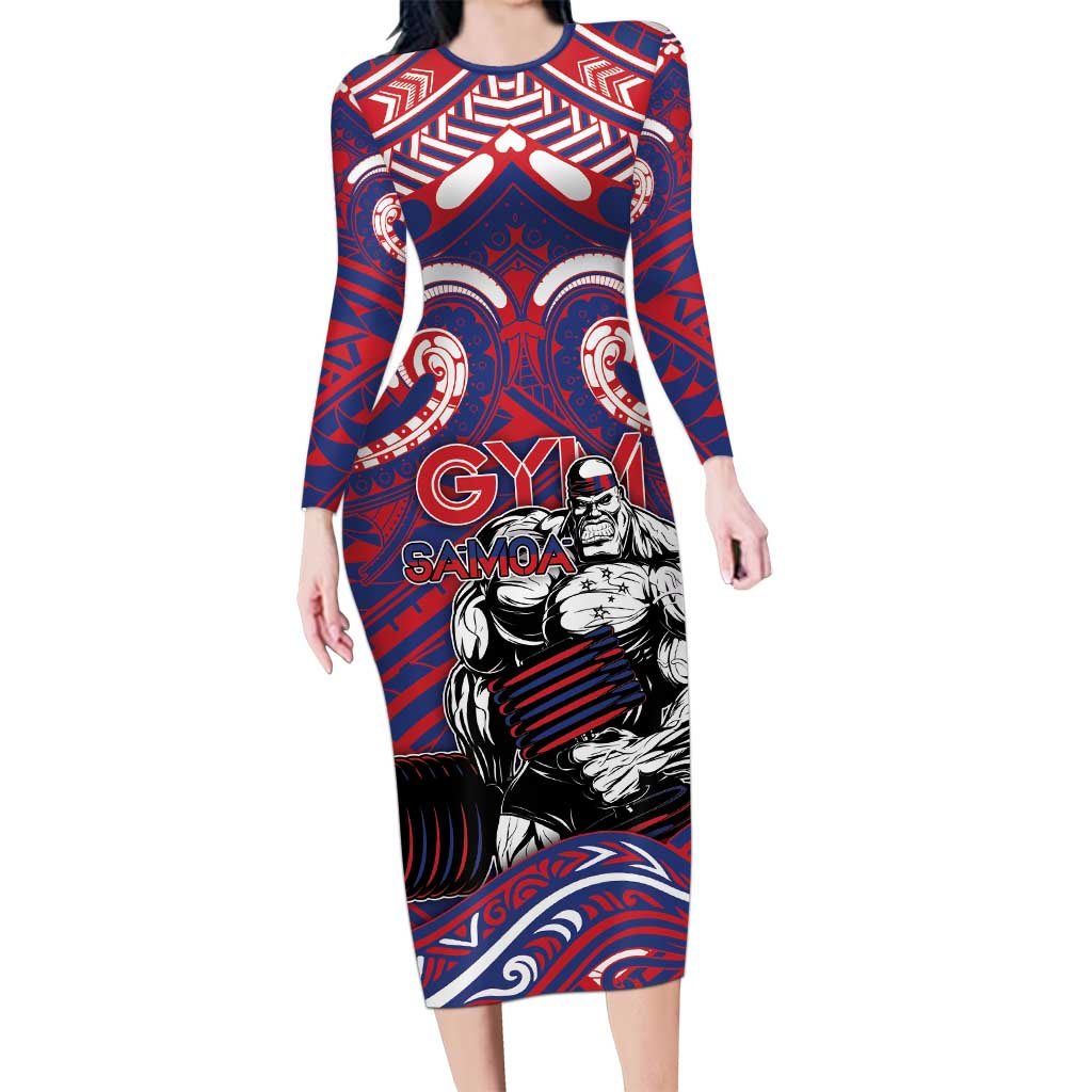 Personalised Samoa Gym Family Matching Long Sleeve Bodycon Dress and Hawaiian Shirt Muscle Samoan Tribal Waves - Polynesian Pride