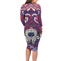 Personalised Samoa Gym Family Matching Long Sleeve Bodycon Dress and Hawaiian Shirt Muscle Samoan Tribal Waves - Polynesian Pride