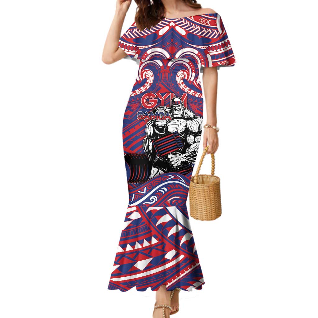 Personalised Samoa Gym Family Matching Mermaid Dress and Hawaiian Shirt Muscle Samoan Tribal Waves - Polynesian Pride