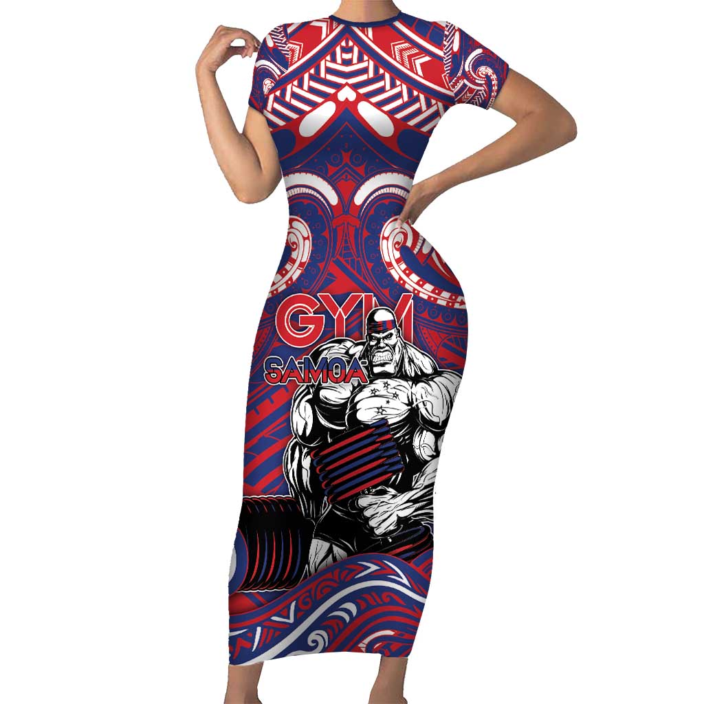 Personalised Samoa Gym Family Matching Short Sleeve Bodycon Dress and Hawaiian Shirt Muscle Samoan Tribal Waves - Polynesian Pride