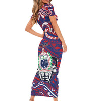 Personalised Samoa Gym Family Matching Short Sleeve Bodycon Dress and Hawaiian Shirt Muscle Samoan Tribal Waves - Polynesian Pride