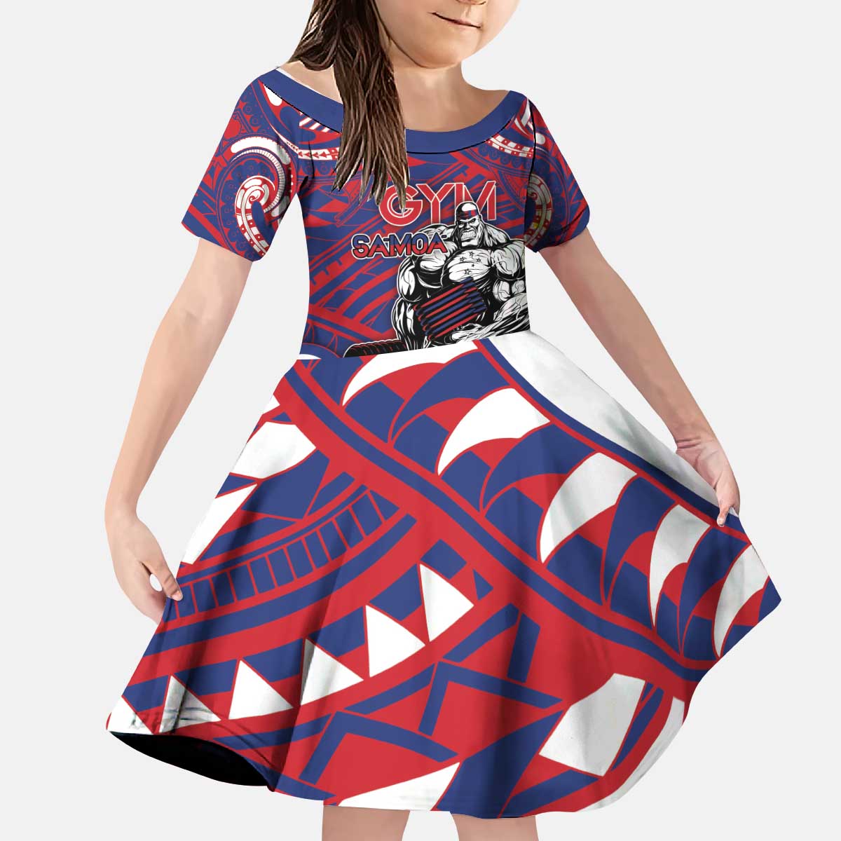 Personalised Samoa Gym Kid Short Sleeve Dress Muscle Samoan Tribal Waves - Polynesian Pride