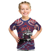 Personalised Samoa Gym Kid T Shirt Muscle Samoan Tribal Waves DT05 Navy - Polynesian Pride