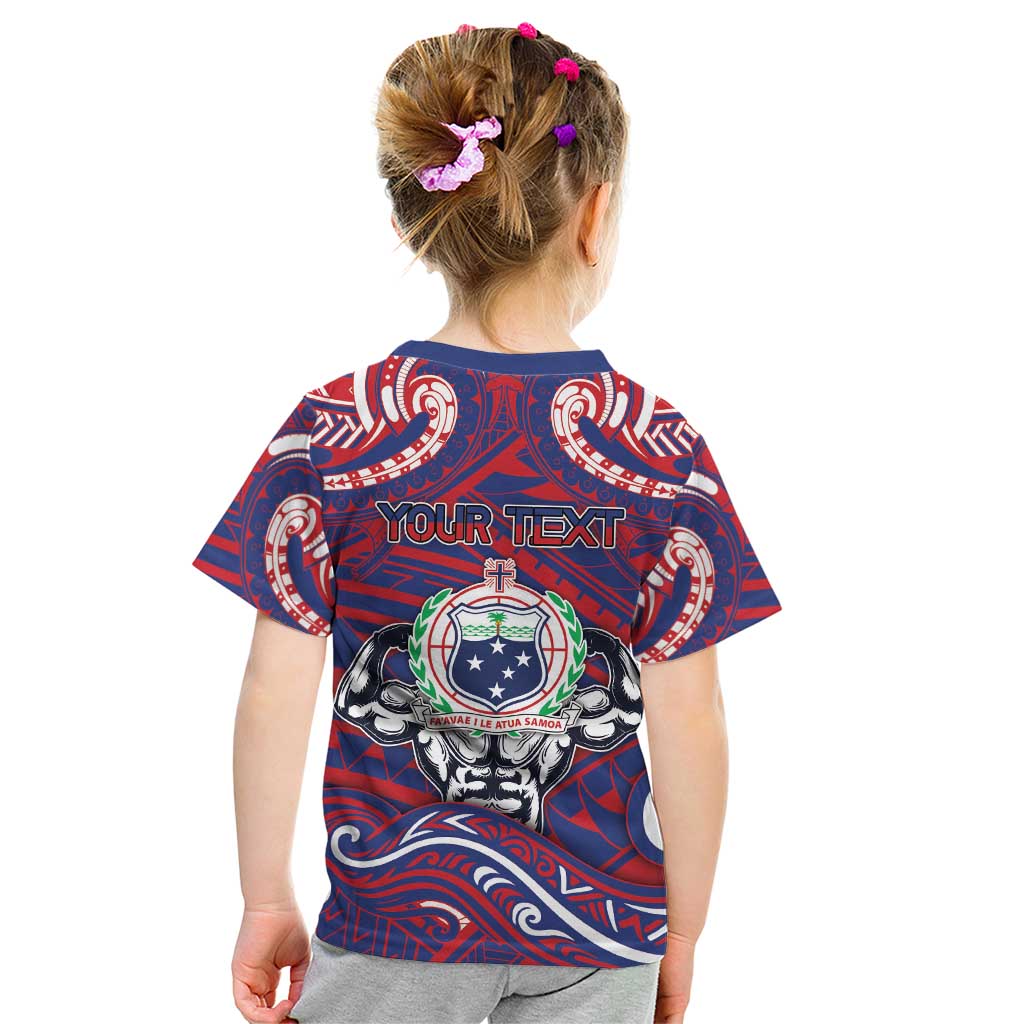 Personalised Samoa Gym Kid T Shirt Muscle Samoan Tribal Waves DT05 - Polynesian Pride
