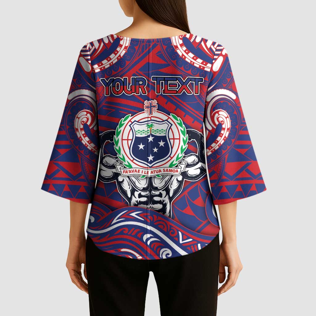 Personalised Samoa Gym Kimono Sleeve Blouse Muscle Samoan Tribal Waves DT05 - Polynesian Pride