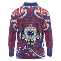 Personalised Samoa Gym Long Sleeve Polo Shirt Muscle Samoan Tribal Waves DT05 - Polynesian Pride