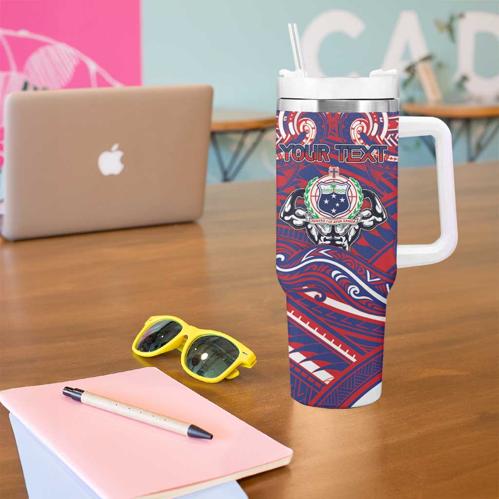 Personalised Samoa Gym Tumbler With Handle Muscle Samoan Tribal Waves - Polynesian Pride