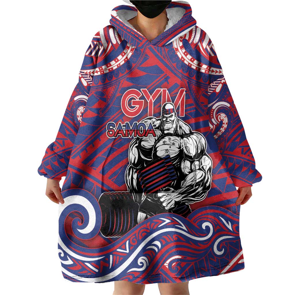 Personalised Samoa Gym Wearable Blanket Hoodie Muscle Samoan Tribal Waves - Polynesian Pride
