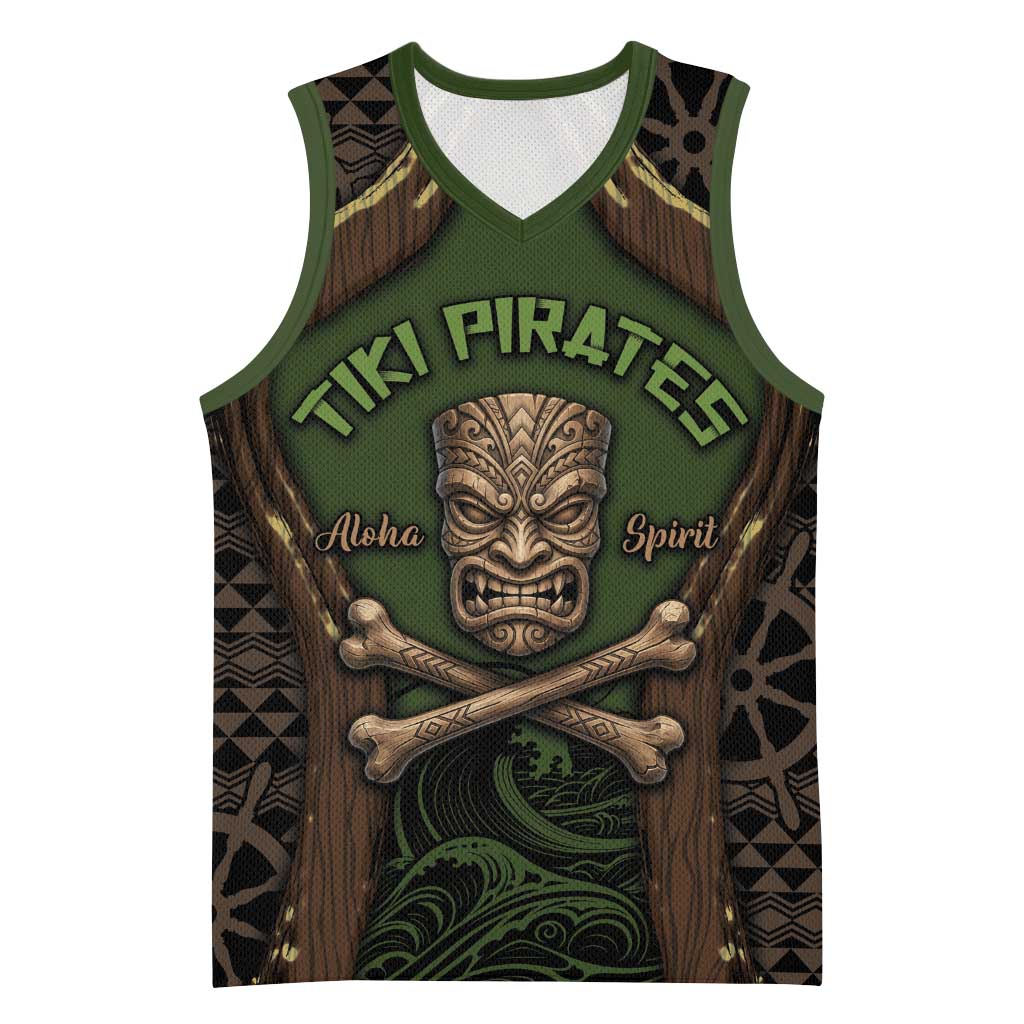 Personalised Hawaii Tiki Pirates Basketball Jersey Kakau Pattern Polynesian Style