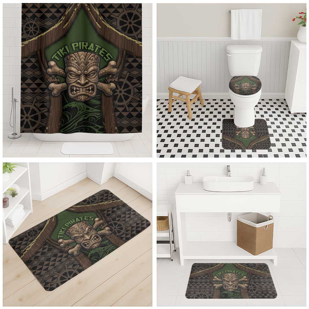 Hawaii Tiki Pirates Bathroom Set Kakau Pattern Polynesian Style