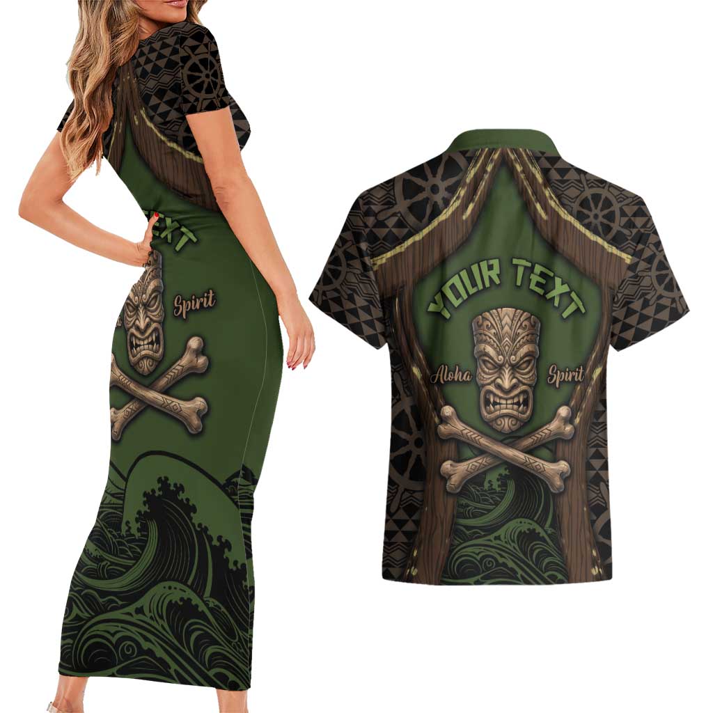 Personalised Hawaii Tiki Pirates Couples Matching Short Sleeve Bodycon Dress and Hawaiian Shirt Kakau Pattern Polynesian Style DT05 - Polynesian Pride