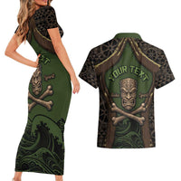 Personalised Hawaii Tiki Pirates Couples Matching Short Sleeve Bodycon Dress and Hawaiian Shirt Kakau Pattern Polynesian Style DT05 - Polynesian Pride