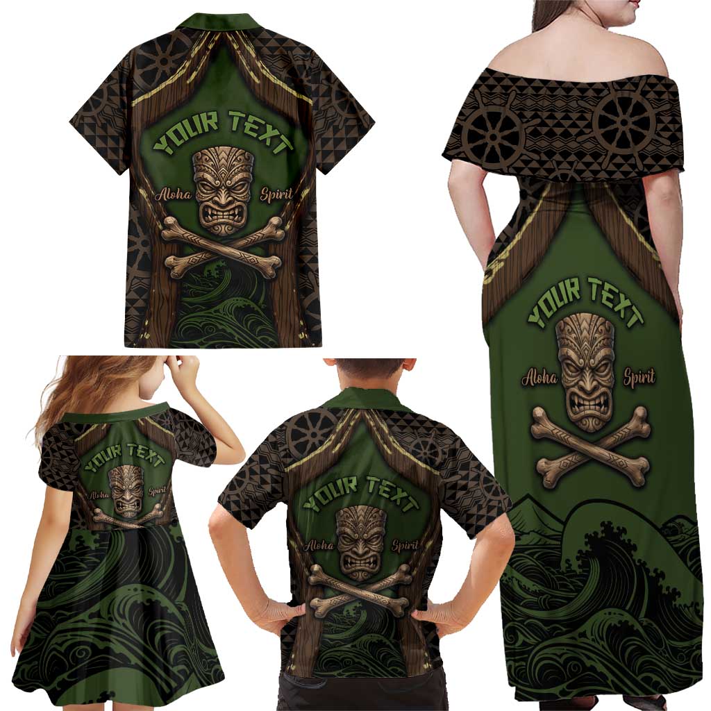 Personalised Hawaii Tiki Pirates Family Matching Off Shoulder Maxi Dress and Hawaiian Shirt Kakau Pattern Polynesian Style DT05 - Polynesian Pride