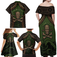 Personalised Hawaii Tiki Pirates Family Matching Off Shoulder Maxi Dress and Hawaiian Shirt Kakau Pattern Polynesian Style DT05 - Polynesian Pride