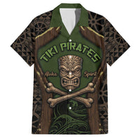 Personalised Hawaii Tiki Pirates Family Matching Off Shoulder Maxi Dress and Hawaiian Shirt Kakau Pattern Polynesian Style DT05 Dad's Shirt - Short Sleeve Green - Polynesian Pride