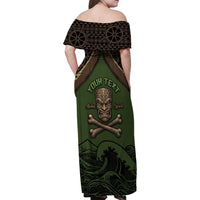Personalised Hawaii Tiki Pirates Family Matching Off Shoulder Maxi Dress and Hawaiian Shirt Kakau Pattern Polynesian Style DT05 - Polynesian Pride