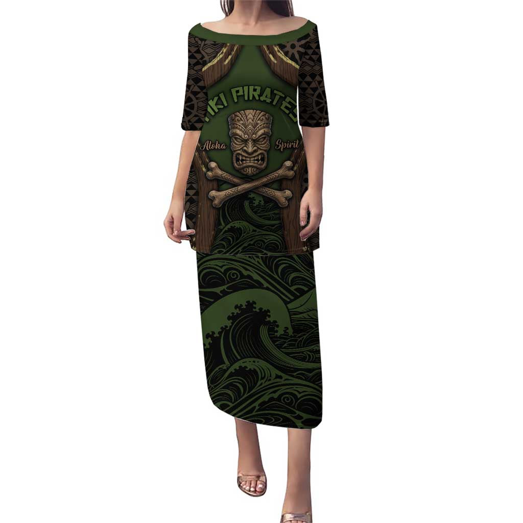 Personalised Hawaii Tiki Pirates Family Matching Puletasi and Hawaiian Shirt Kakau Pattern Polynesian Style