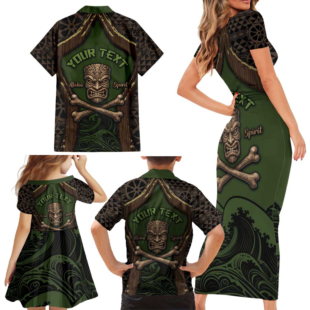 Personalised Hawaii Tiki Pirates Family Matching Short Sleeve Bodycon Dress and Hawaiian Shirt Kakau Pattern Polynesian Style