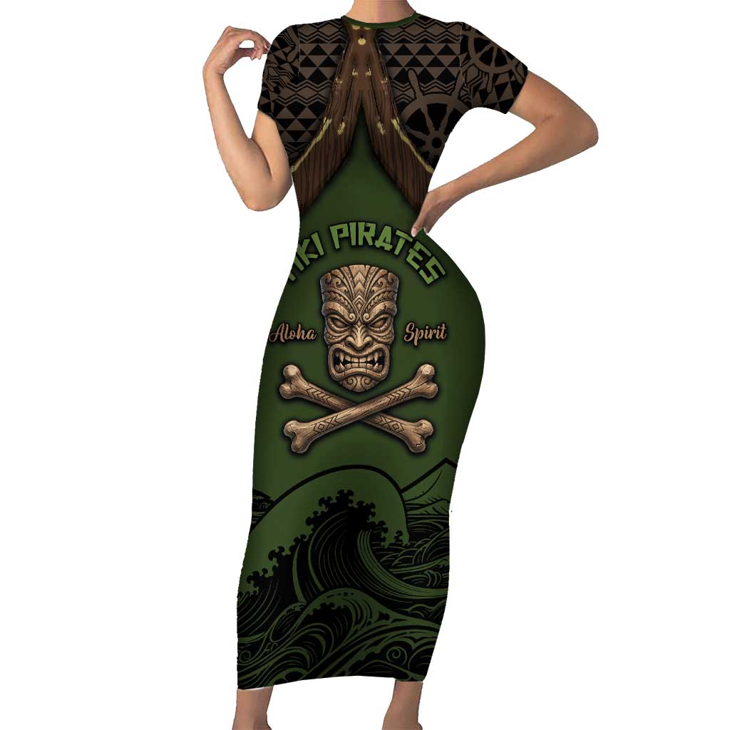 Personalised Hawaii Tiki Pirates Family Matching Short Sleeve Bodycon Dress and Hawaiian Shirt Kakau Pattern Polynesian Style