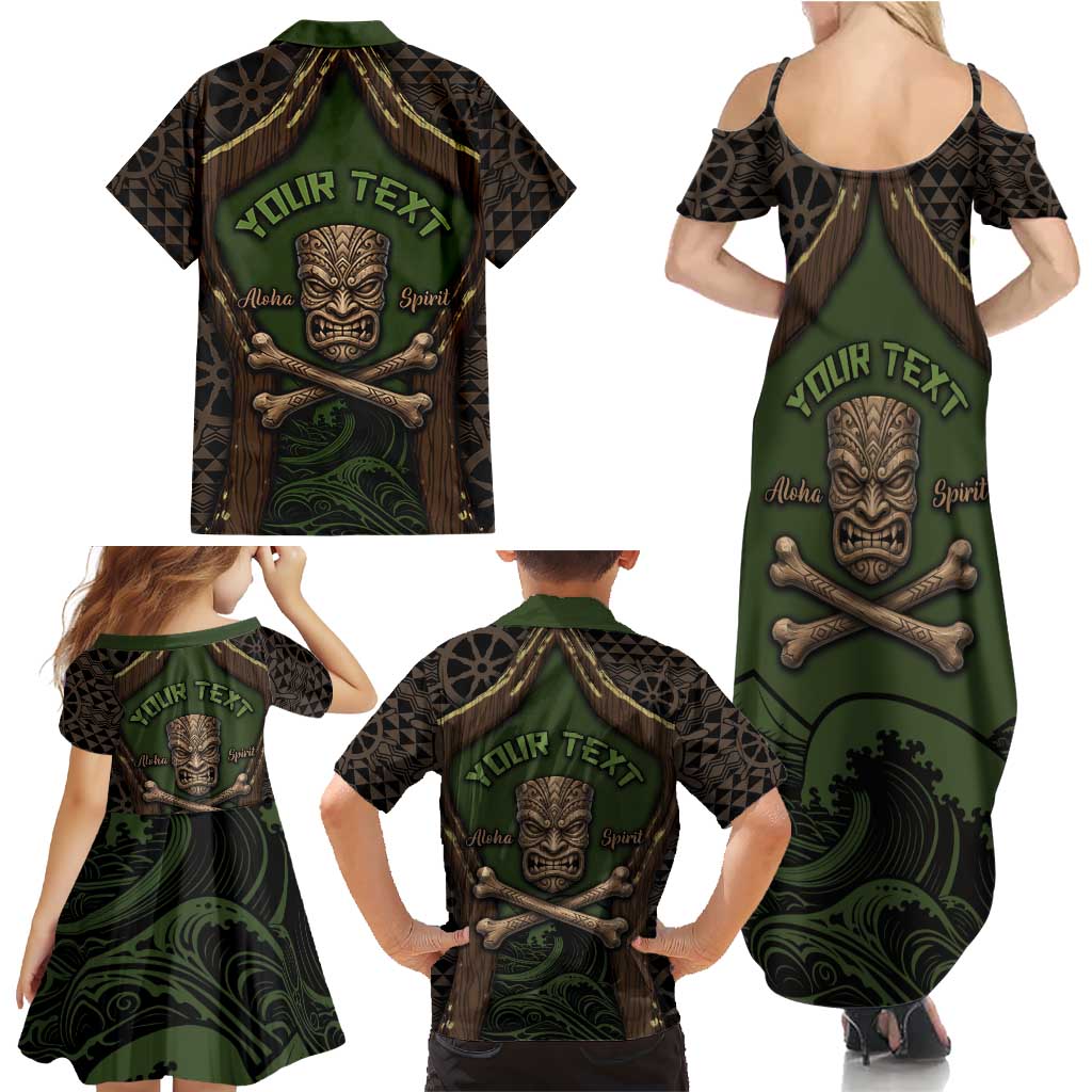 Personalised Hawaii Tiki Pirates Family Matching Summer Maxi Dress and Hawaiian Shirt Kakau Pattern Polynesian Style