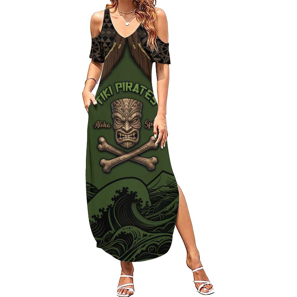 Personalised Hawaii Tiki Pirates Family Matching Summer Maxi Dress and Hawaiian Shirt Kakau Pattern Polynesian Style