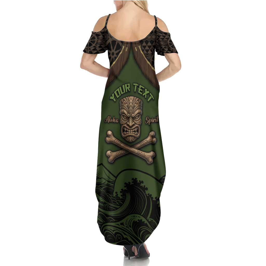 Personalised Hawaii Tiki Pirates Family Matching Summer Maxi Dress and Hawaiian Shirt Kakau Pattern Polynesian Style