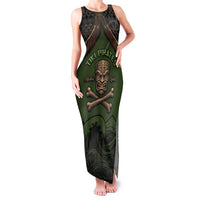 Personalised Hawaii Tiki Pirates Family Matching Tank Maxi Dress and Hawaiian Shirt Kakau Pattern Polynesian Style DT05 Mom's Dress Green - Polynesian Pride