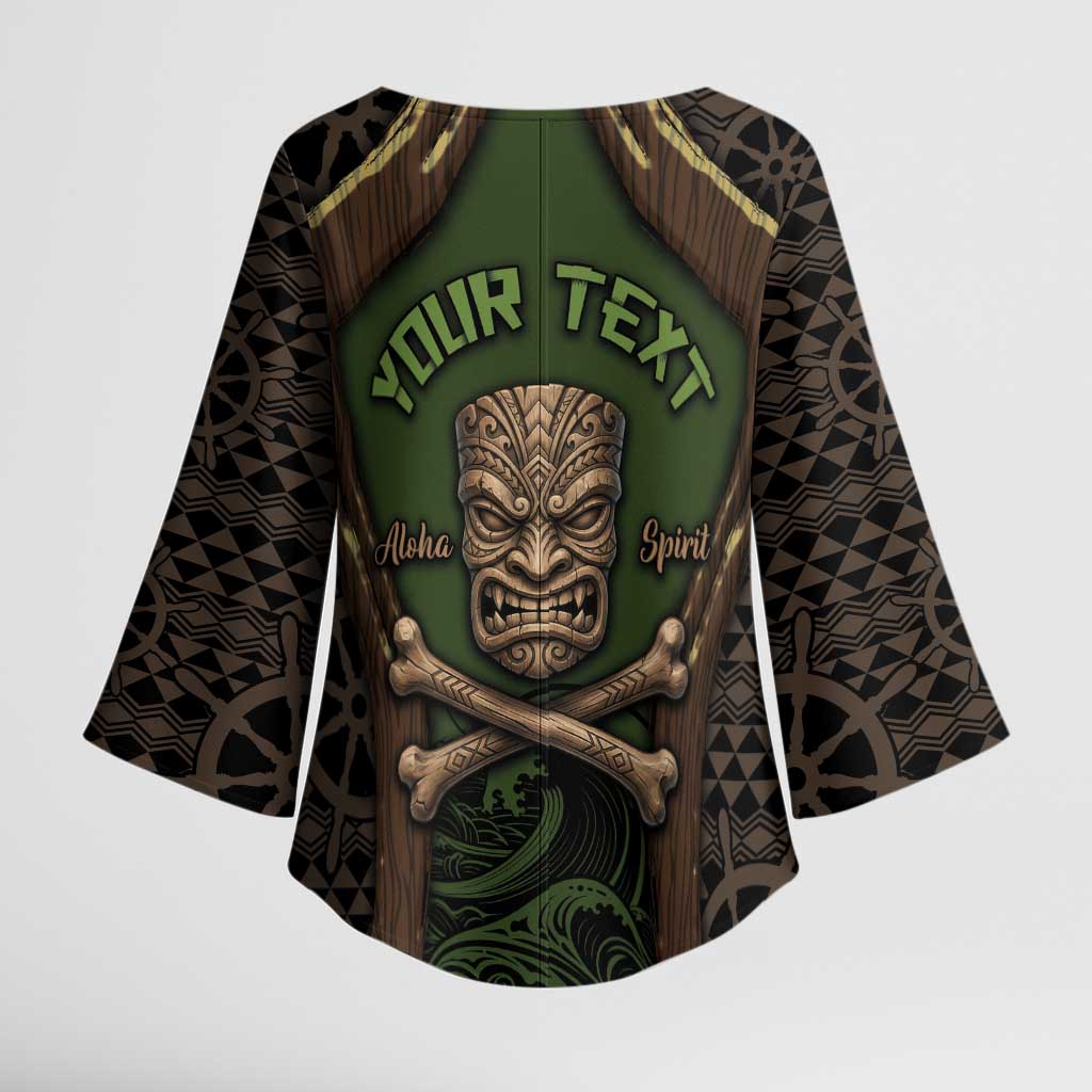 Personalised Hawaii Tiki Pirates Kimono Sleeve Blouse Kakau Pattern Polynesian Style