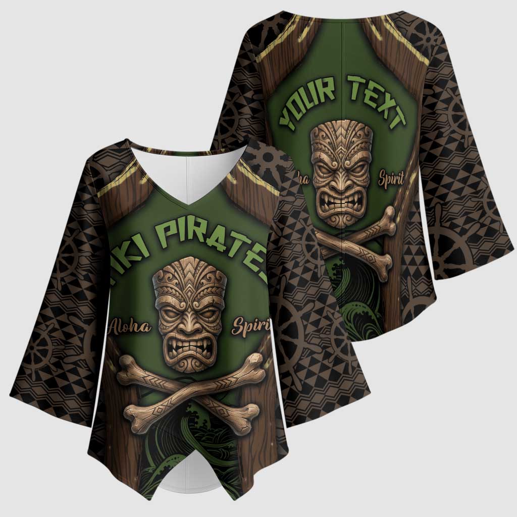 Personalised Hawaii Tiki Pirates Kimono Sleeve Blouse Kakau Pattern Polynesian Style