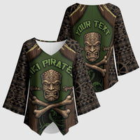 Personalised Hawaii Tiki Pirates Kimono Sleeve Blouse Kakau Pattern Polynesian Style