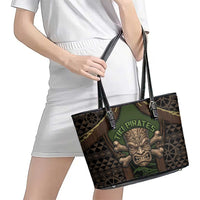 Hawaii Tiki Pirates Leather Tote Bag Kakau Pattern Polynesian Style