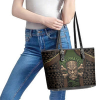 Hawaii Tiki Pirates Leather Tote Bag Kakau Pattern Polynesian Style