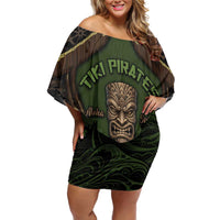 Personalised Hawaii Tiki Pirates Off Shoulder Short Dress Kakau Pattern Polynesian Style