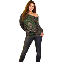 Personalised Hawaii Tiki Pirates Off Shoulder Sweater Kakau Pattern Polynesian Style