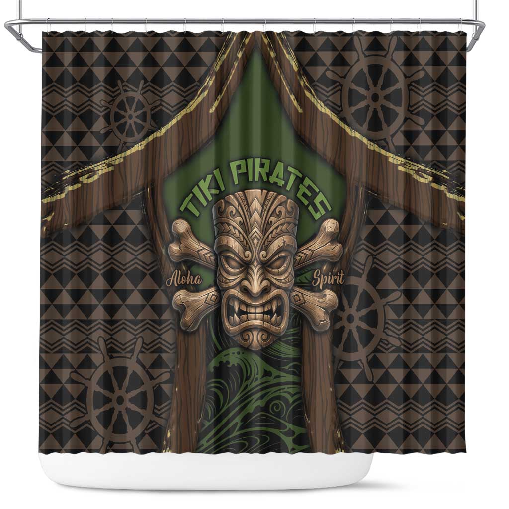 Hawaii Tiki Pirates Shower Curtain Kakau Pattern Polynesian Style