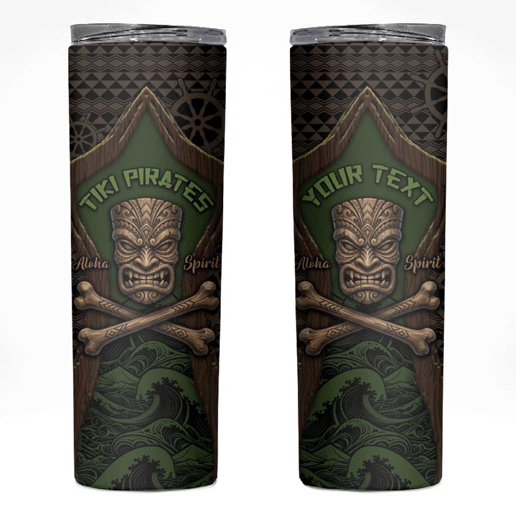 Personalised Hawaii Tiki Pirates Skinny Tumbler Kakau Pattern Polynesian Style DT05 Green - Polynesian Pride