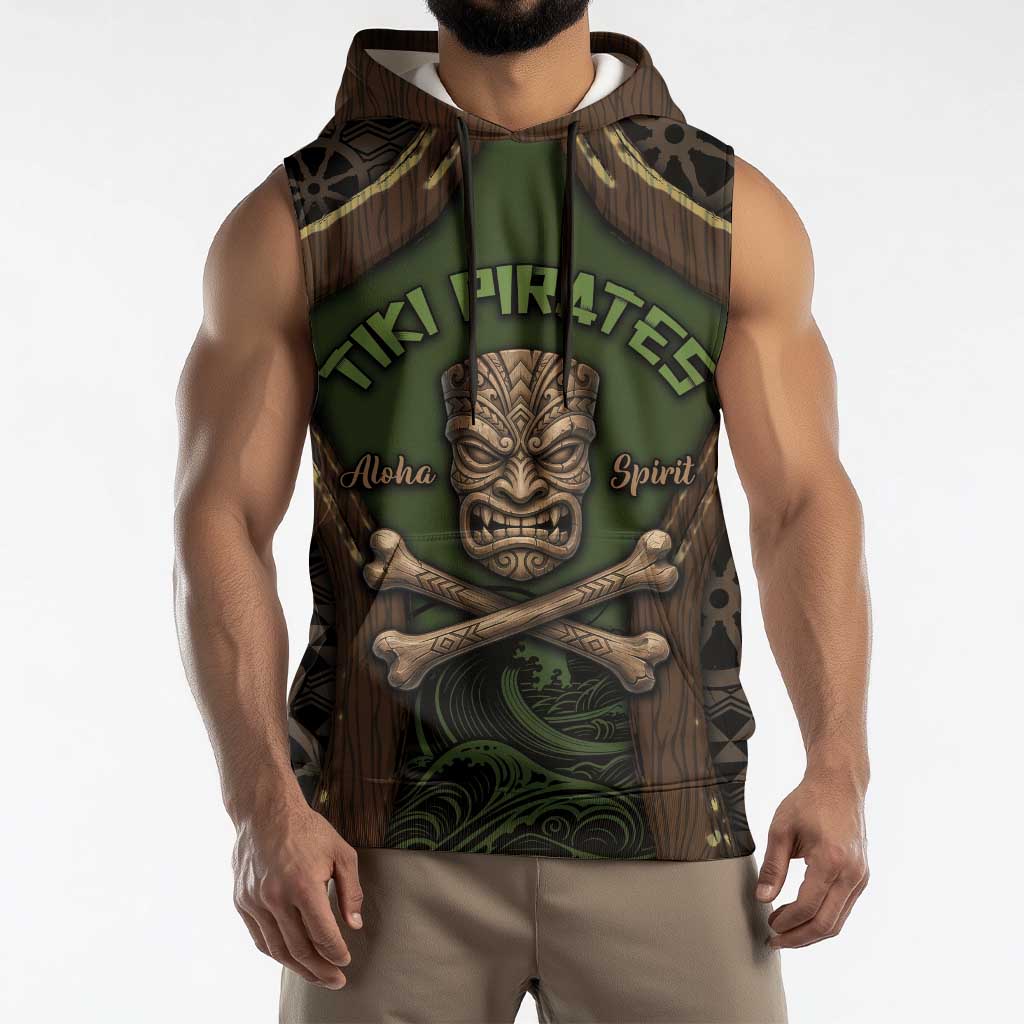 Personalised Hawaii Tiki Pirates Sleeveless Hoodie Kakau Pattern Polynesian Style DT05 - Polynesian Pride