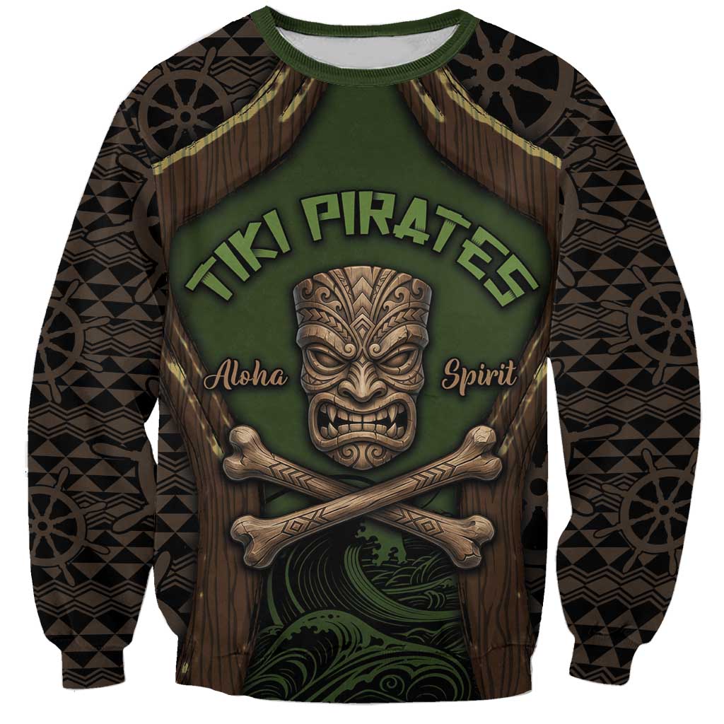 Personalised Hawaii Tiki Pirates Sweatshirt Kakau Pattern Polynesian Style