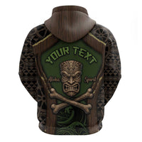 Personalised Hawaii Tiki Pirates Zip Hoodie Kakau Pattern Polynesian Style