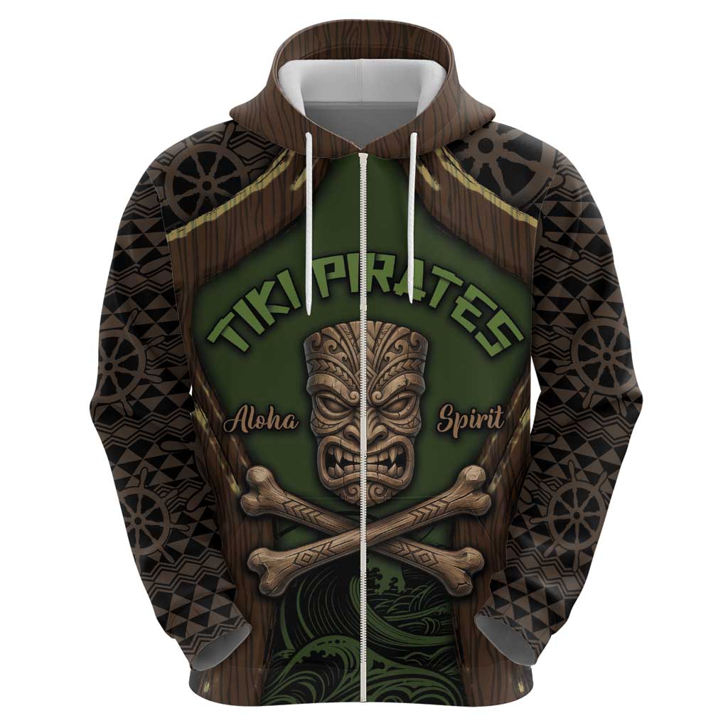 Personalised Hawaii Tiki Pirates Zip Hoodie Kakau Pattern Polynesian Style