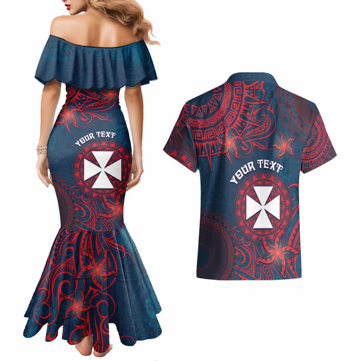 Personalised Wallis And Futuna Couples Matching Mermaid Dress and Hawaiian Shirt Hibiscus Polynesian Tribal Pattern