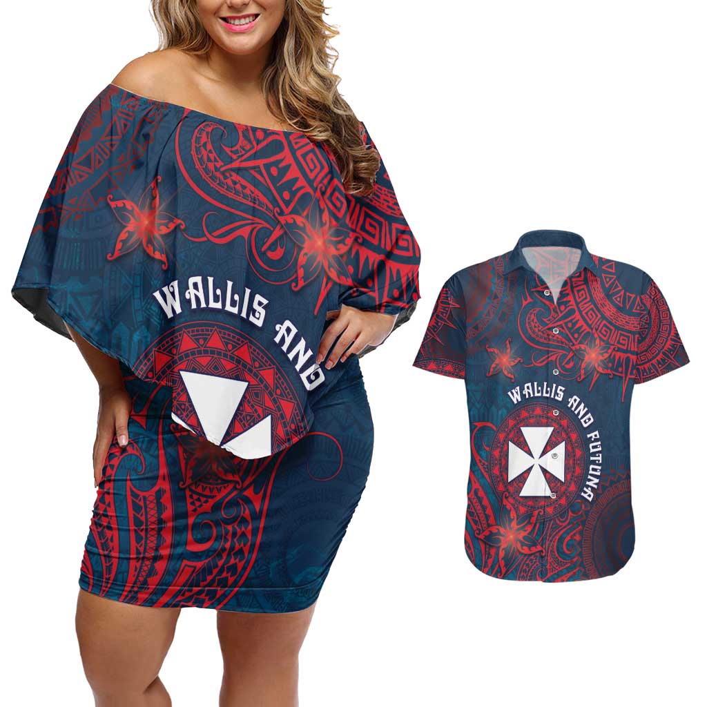 Personalised Wallis And Futuna Couples Matching Off Shoulder Short Dress and Hawaiian Shirt Hibiscus Polynesian Tribal Pattern