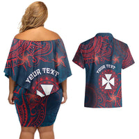 Personalised Wallis And Futuna Couples Matching Off Shoulder Short Dress and Hawaiian Shirt Hibiscus Polynesian Tribal Pattern