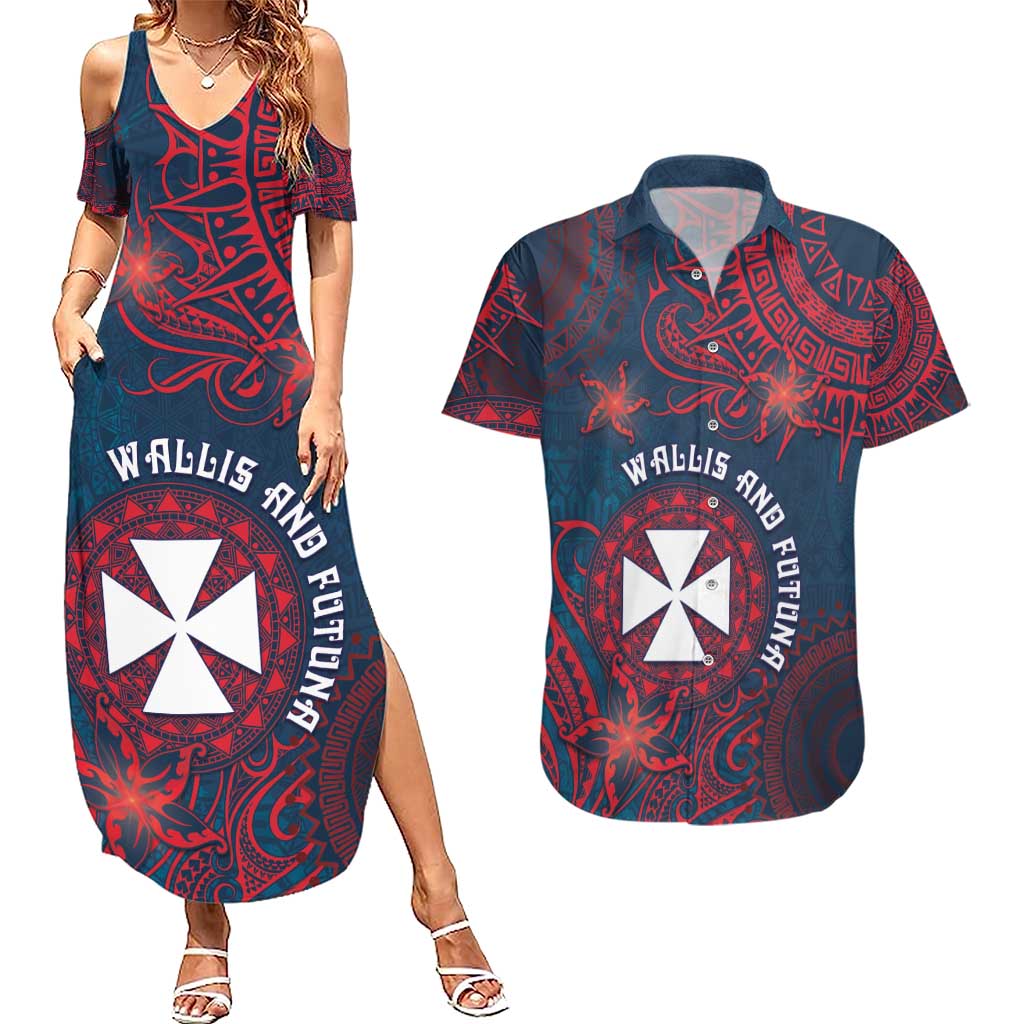 Personalised Wallis And Futuna Couples Matching Summer Maxi Dress and Hawaiian Shirt Hibiscus Polynesian Tribal Pattern