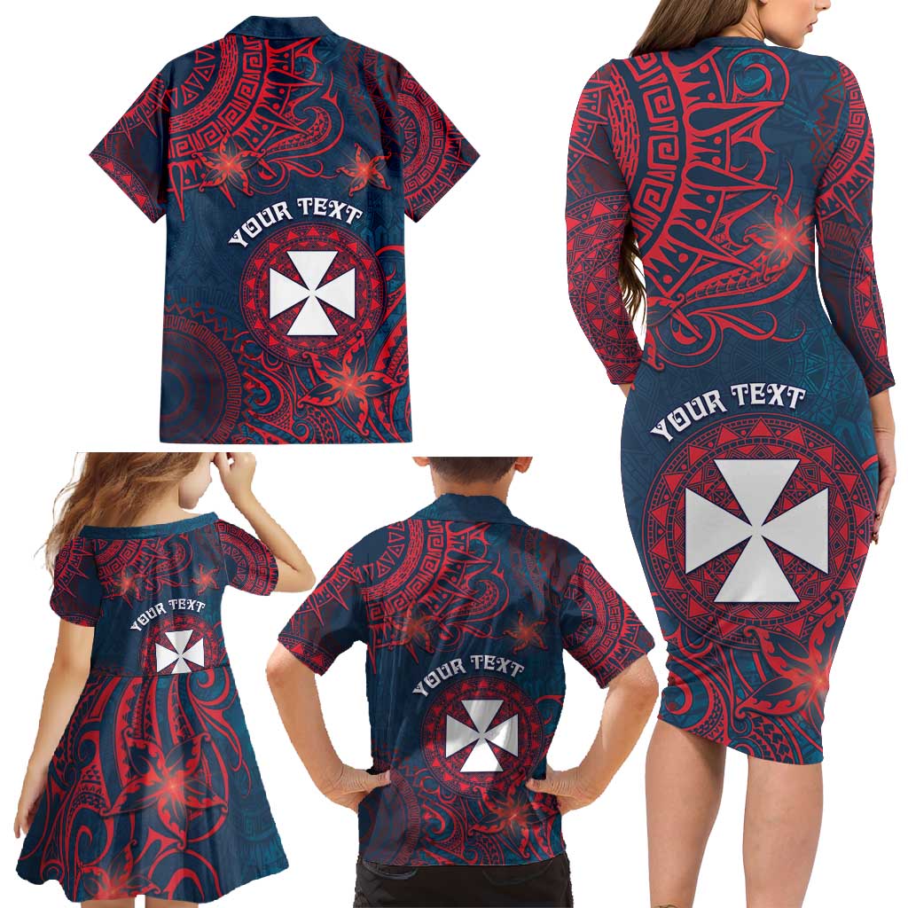 Personalised Wallis And Futuna Family Matching Long Sleeve Bodycon Dress and Hawaiian Shirt Hibiscus Polynesian Tribal Pattern