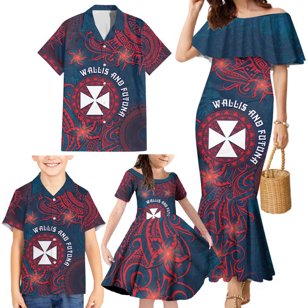 Personalised Wallis And Futuna Family Matching Mermaid Dress and Hawaiian Shirt Hibiscus Polynesian Tribal Pattern