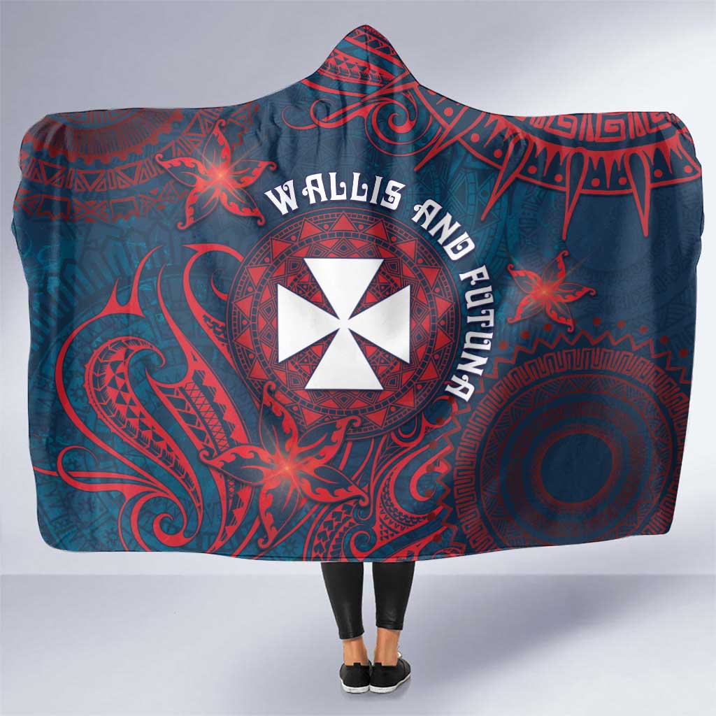 Wallis And Futuna Hooded Blanket Hibiscus Polynesian Tribal Pattern